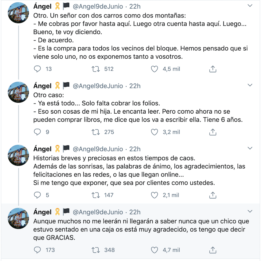 Hilo de Twitter de trabajadora de un supermercado