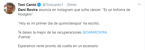 Tuit de apoyo a Dani Rovira de Toni Cantó