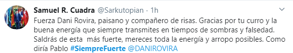 Tuit de apoyo a Dani Rovira de un usario anónimo