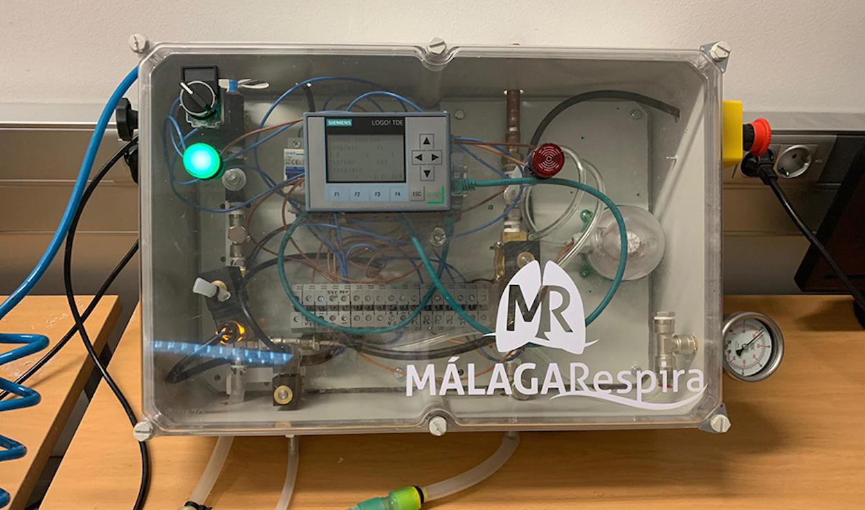 El prototipo de respirador diseñado por investigadores de la Universidad de Málaga.