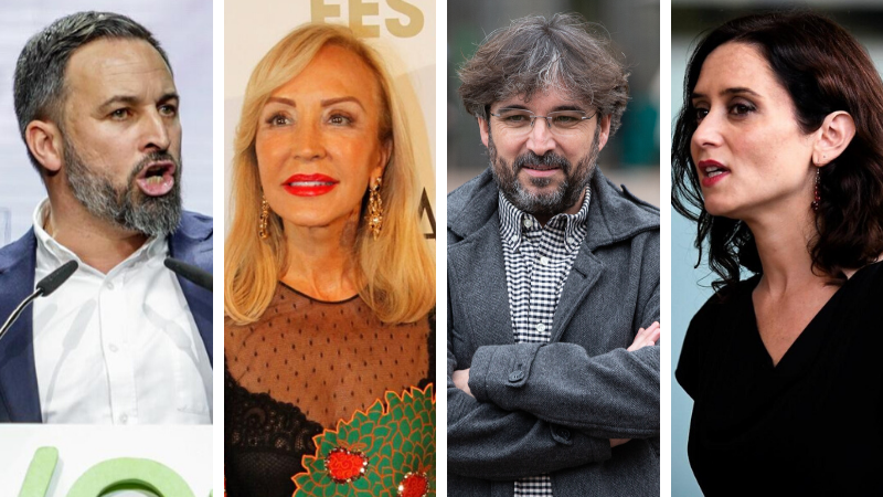 Santiago Abascal, Carmen Lomana, Jordi Évole e Isabel Díaz Ayuso