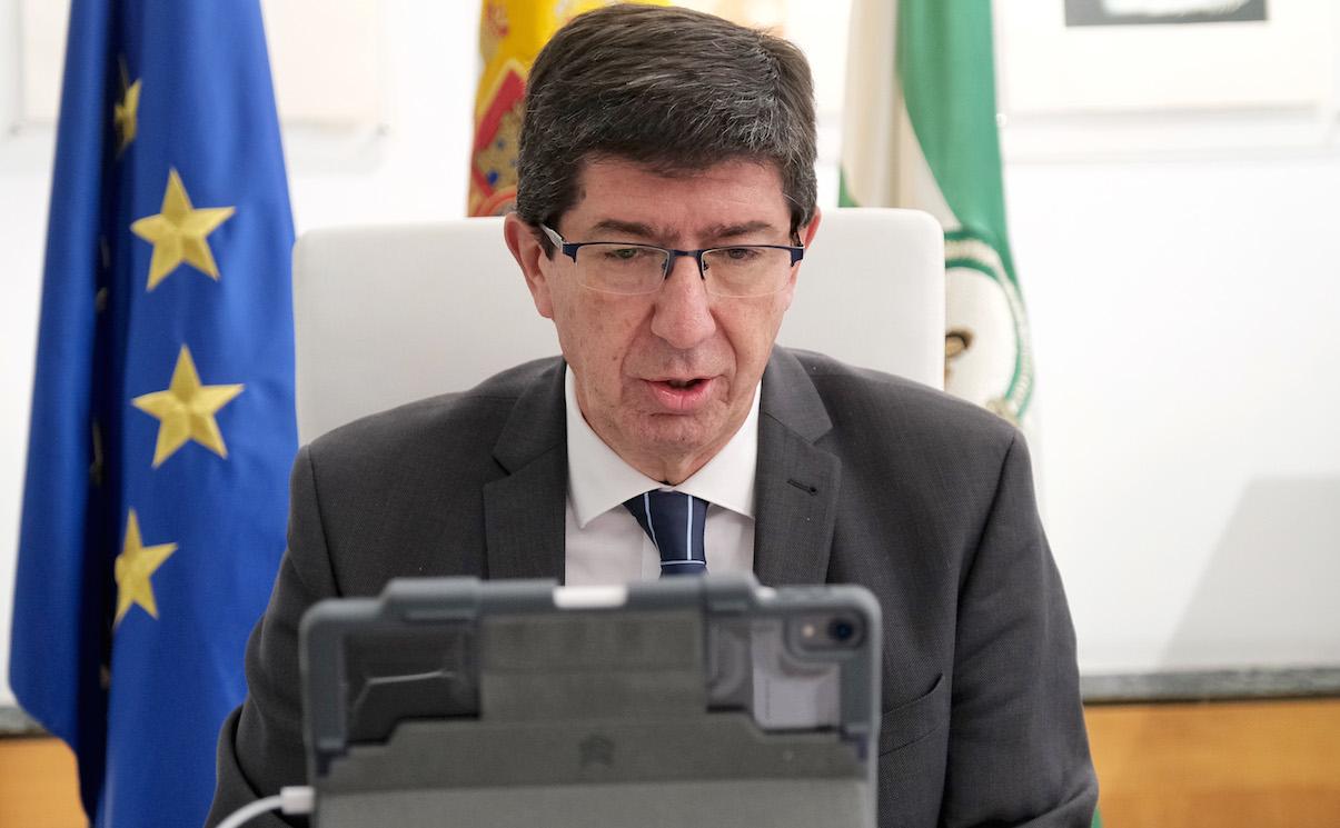 Juan Marin, vicepresidente de la Junta, en una comparecencia telemática en el Parlamento.