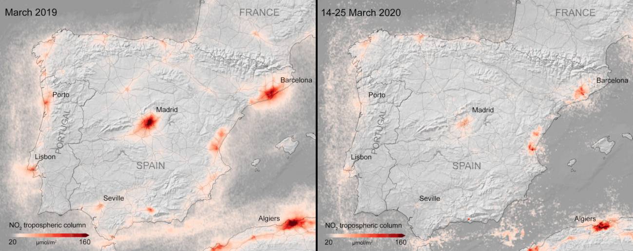 La caida de la contaminacion por el confinamiento se ve desde el espacio