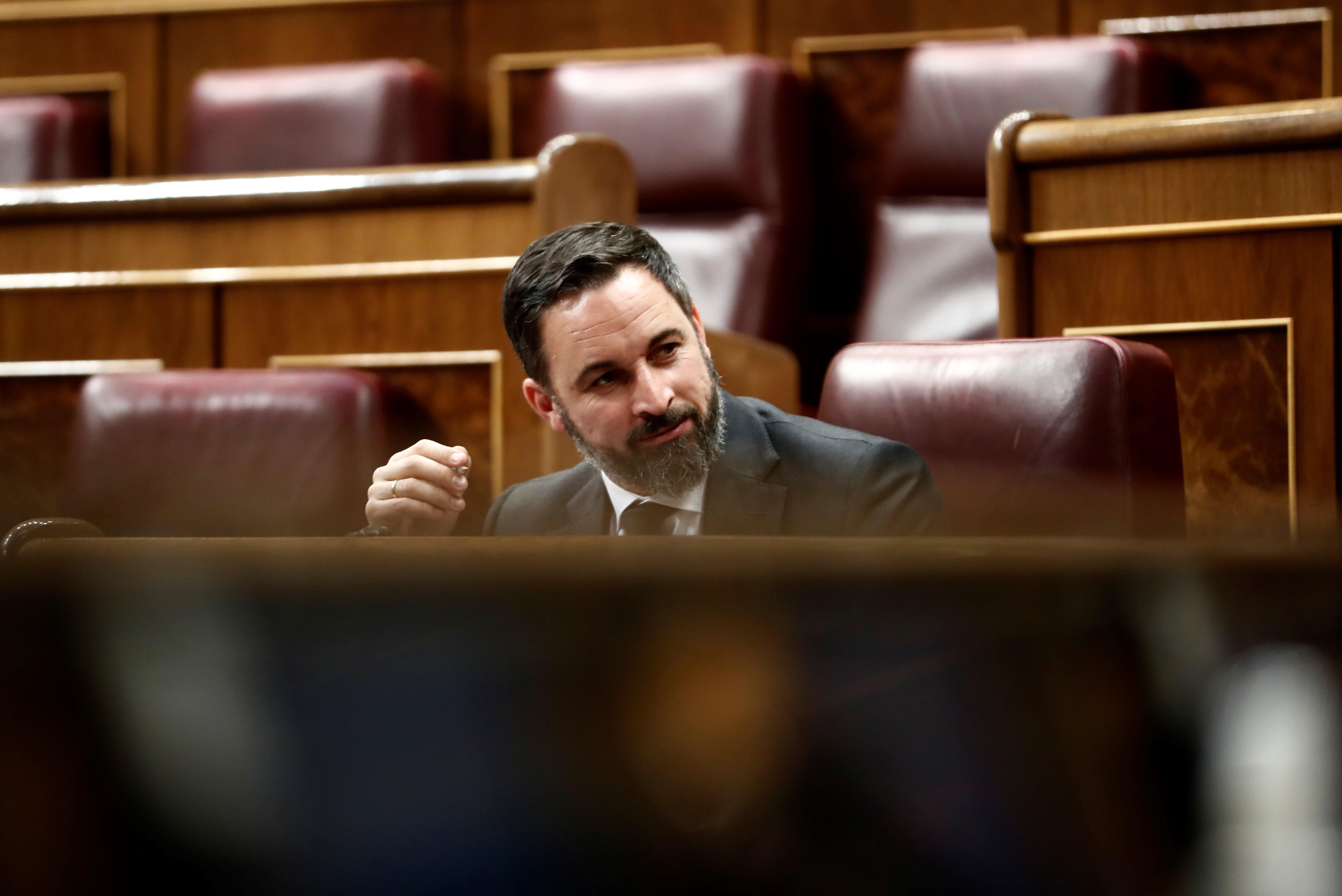 El líder de Vox, Santiago Abascal, durante un pleno celebrado en el Congreso. Fuente: EP.