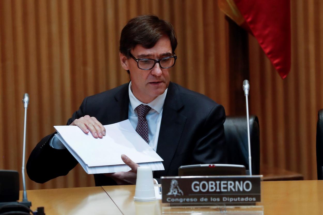 El ministro de Sanidad, Salvador Illa, durante su comparecencia en la Comisión de Sanidad del Congreso de los Diputados