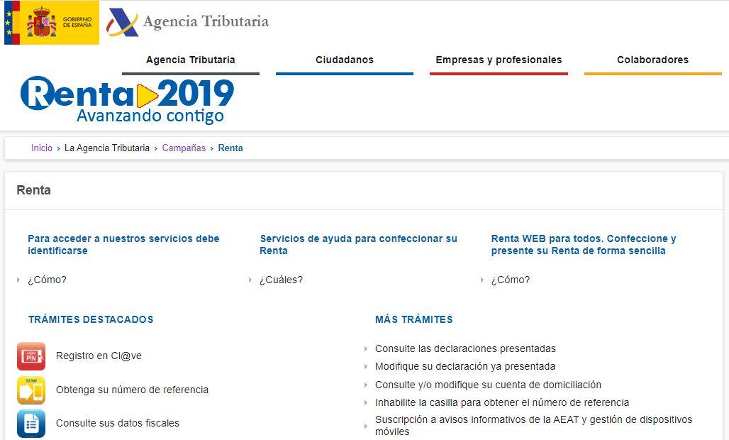 Captura de la web de la Agencia Tributaria con la Campaña de la Renta 2019