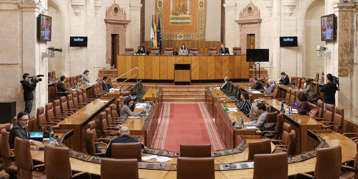 Una imagen insólita del salón de plenos, donde hoy se ha reunido la Diputación Permanente.