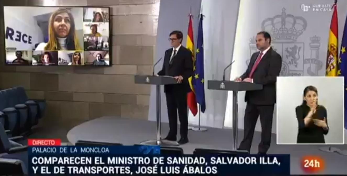 Instantánea de la rueda de prensa de José Luis Ábalos y Salvador Illa. Fuente: RTVE.