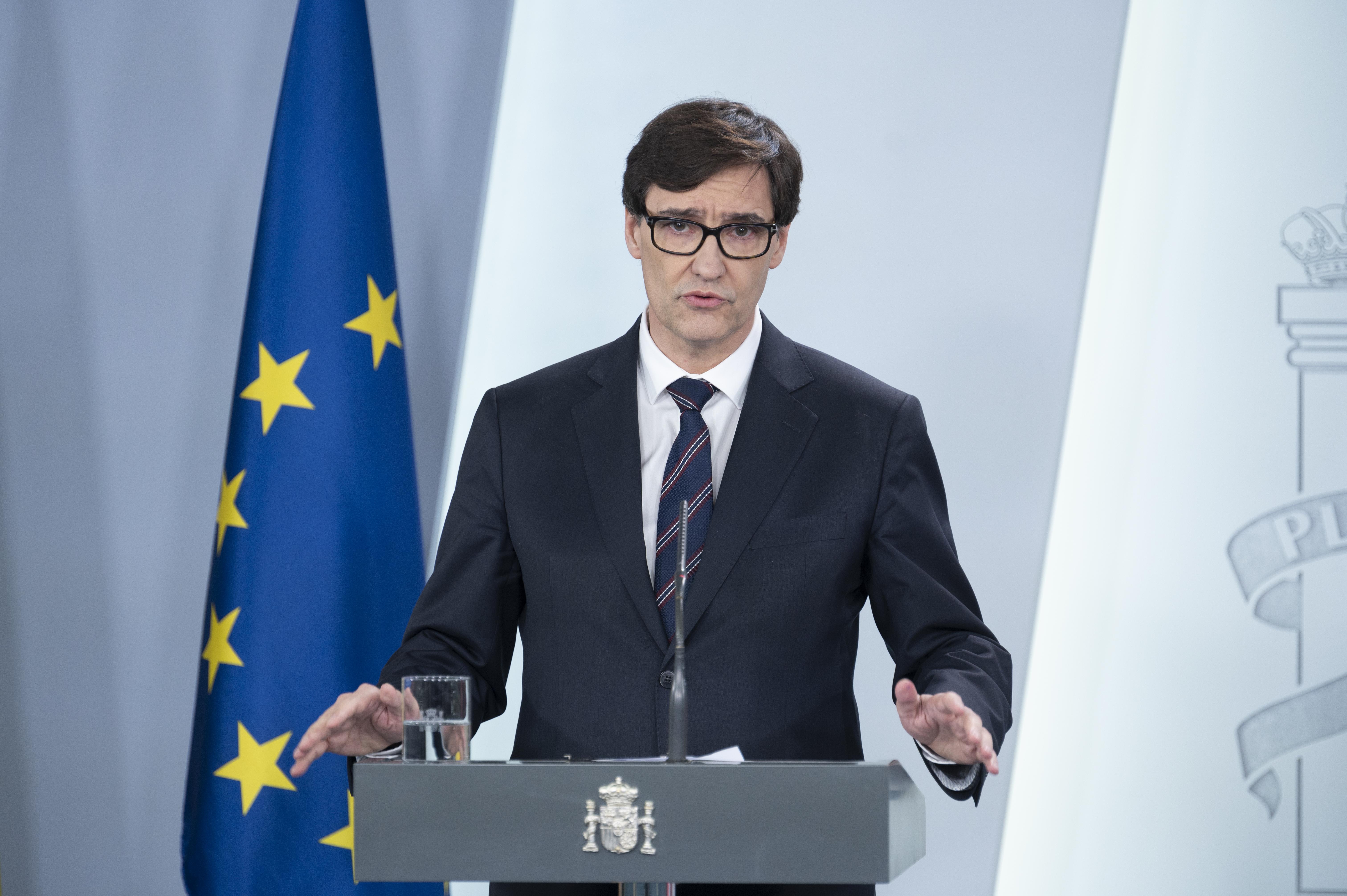 El ministro de Sanidad, Salvador Illa, durante una rueda de prensa en relación al coronavirus, en Moncloa.