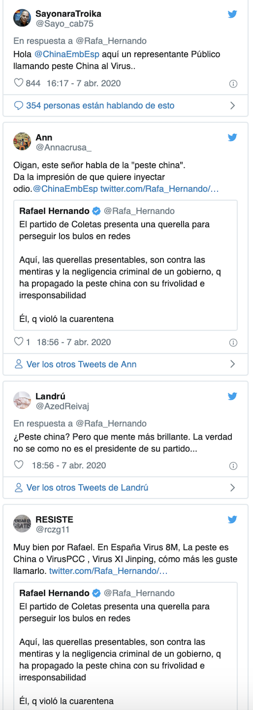 Captura de tuits contra Rafael Hernando Captura de tuits contra Rafael Hernando