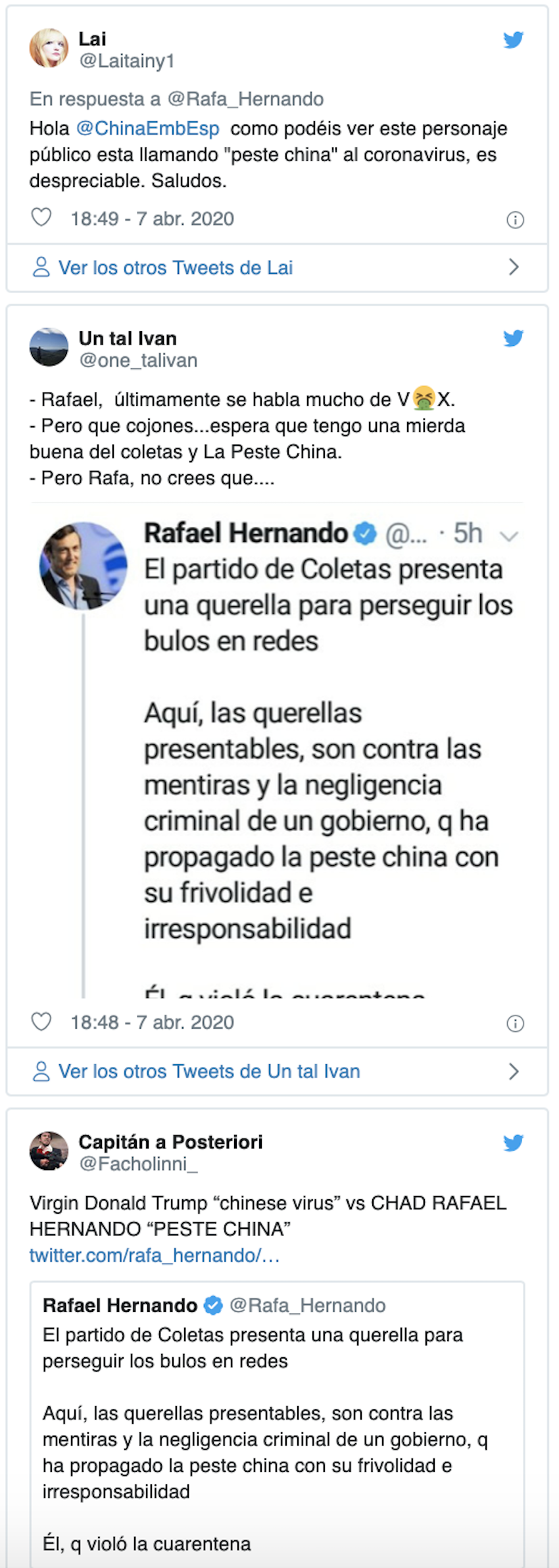 Tuits contra Rafael Hernando 