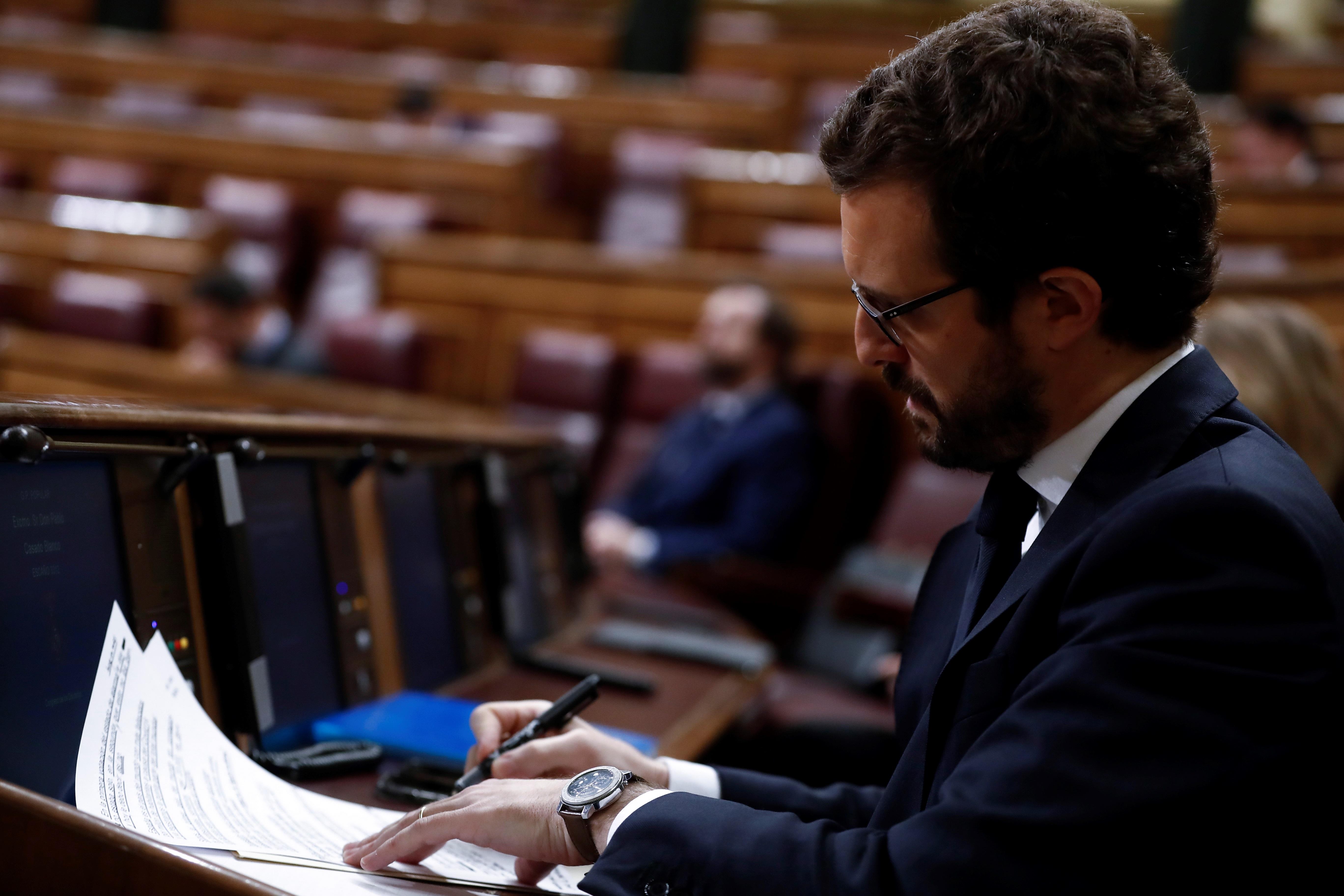 Pablo Casado antes del inicio del pleno que debate la prórroga del estado de alarma. Europa Press.