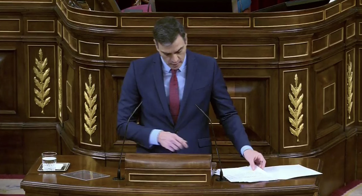 El presidente del Gobierno, Pedro Sánchez, durante el pleno de prórroga del estado de alarma