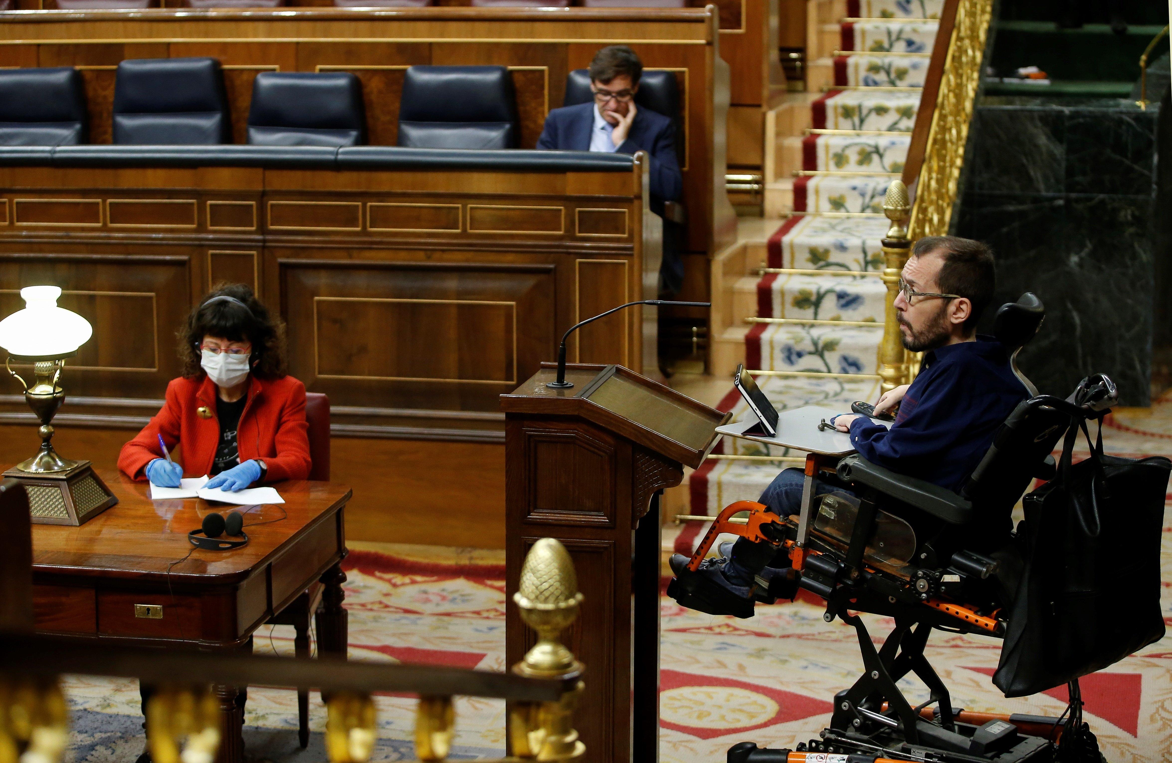 El portavoz de Unidas Podemos en el Congreso, Pablo Echenique. Fuente: Europa Press.