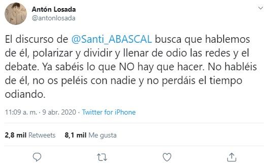 Tuit de Antón Losada