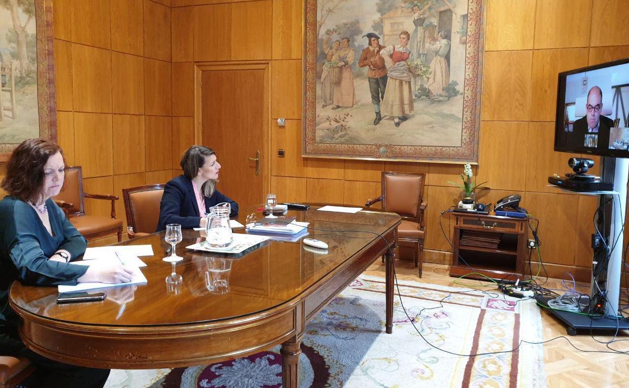 Yolanda Díaz y Maravillas Espín durante la reunión con los autónomos vía telemática - Ministerio de Trabajo y Economía Social