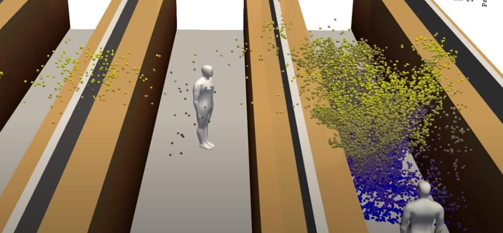 Recreación en 3D de cómo se propagan las partículas cuando alguien tose