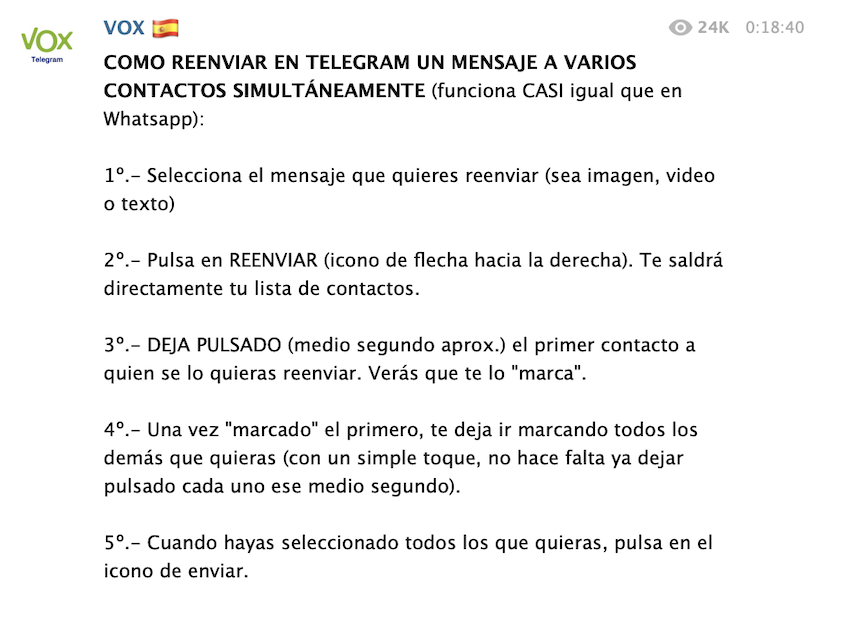 Vox explica cómo reenviar mensajes en Telegram