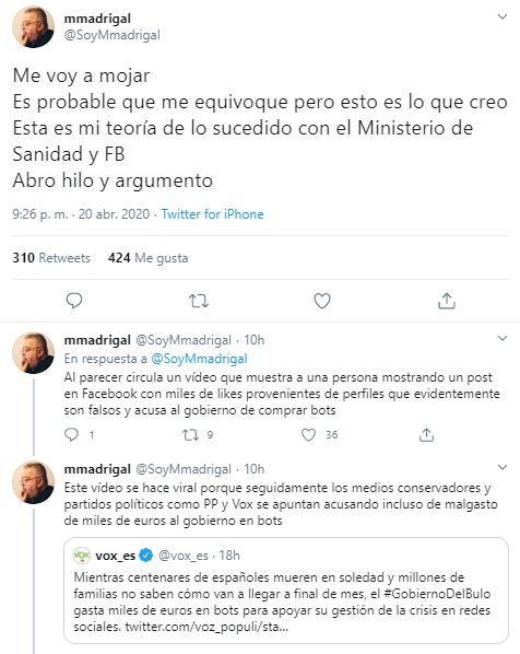 Hilo de Marcelino Madrigal sobre los bots del Facebook del Ministerio de Sanidad