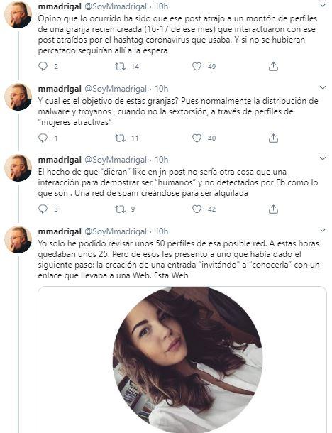 Uno de los perfiles investigados por Marcelino Madrigal del Facebook del Ministerio de Sanidad