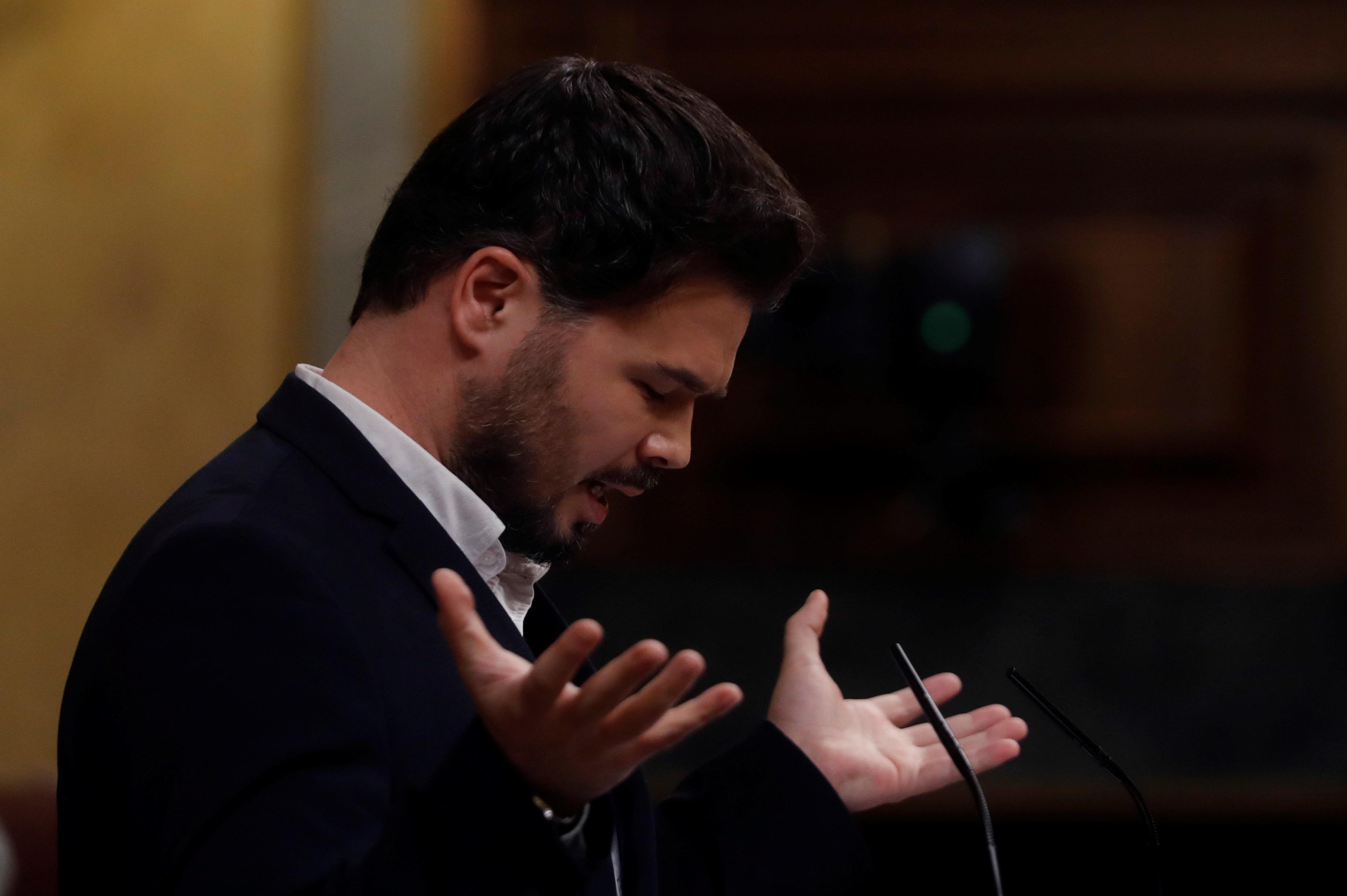 El portavoz de Esquerra Republicana, Gabriel Rufián, durante su intervención en el debate de la prórroga del estado de alarma. Europa Press.