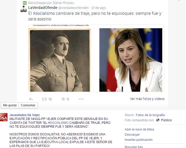 Un 'cachorro' del PP retuitea una comparación del PSOE y Hitler con motivo del aborto