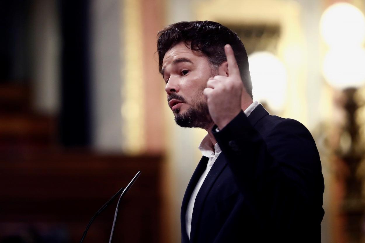 El portavoz de ERC, Gabriel Rufián, durante su comparecencia en el pleno celebrado este miércoles en el Congreso