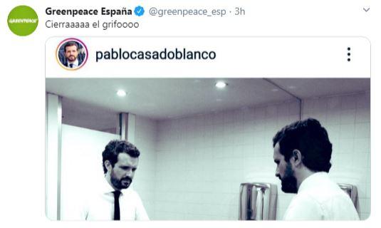 Reacción de Greenpeace a la fotografía de Pablo Casado en el baño
