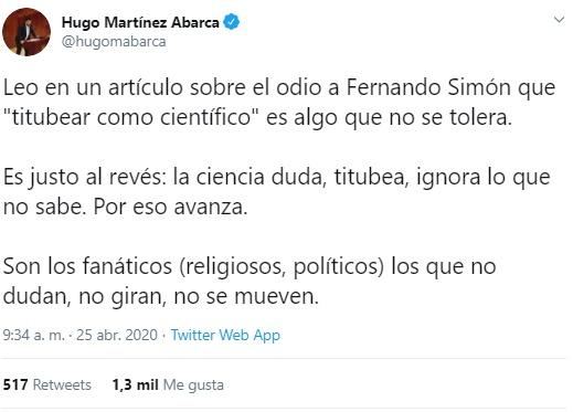 Hugo Martínez sobre las críticas a Fernando Simón Hugo Martínez sobre las críticas a Fernando Simón