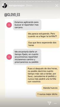 Conversación en Instagram del actor Jon Kortajarena con Glovo 2