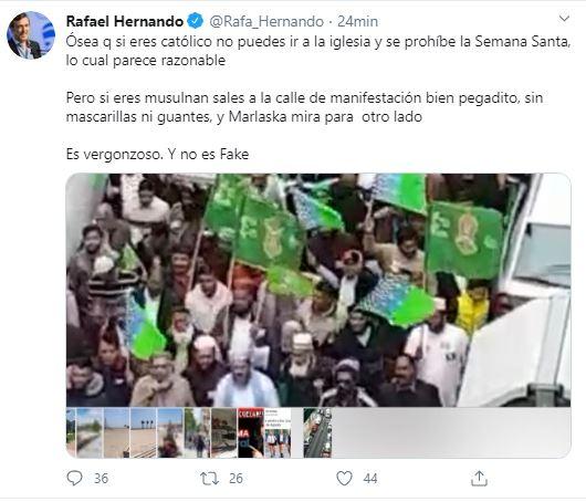 El enésimo bulo de Rafael Hernando: usa un vídeo de 2018 para acusar a los musulmanes de saltarse el confinamiento