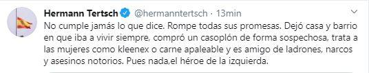 Tuit de Hermann Terstch atacando e insultando al vicepresidente del Gobierno, Pablo Iglesias