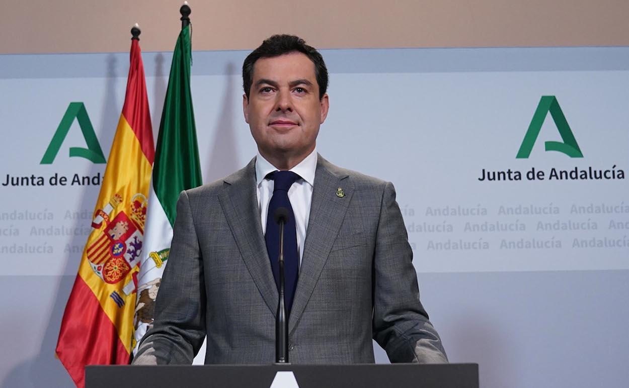 El presidente andaluz, Juanma Moreno, en una comparecencia telemática.