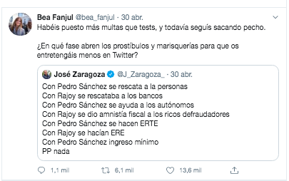 Tuit de Bea Fanjul sobre el PSOE