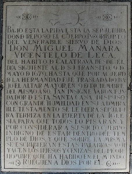 Epitafio Miguel de Mañara