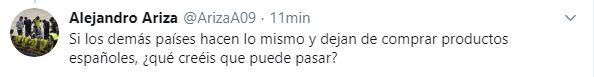 Respuesta criticando el tuit de José Manuel Soto sobre ayudar al producto español