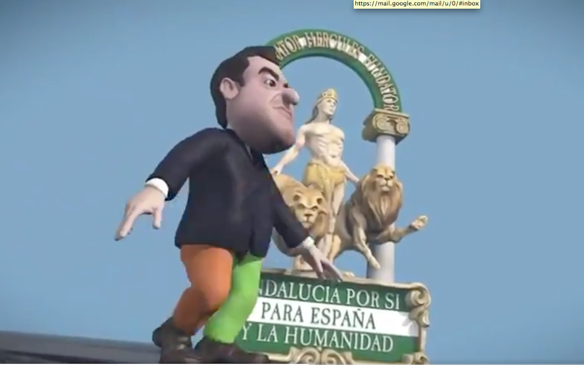 Captura de un vídeo animación que ridiculiza al presidente andaluz a propósito del escudo.