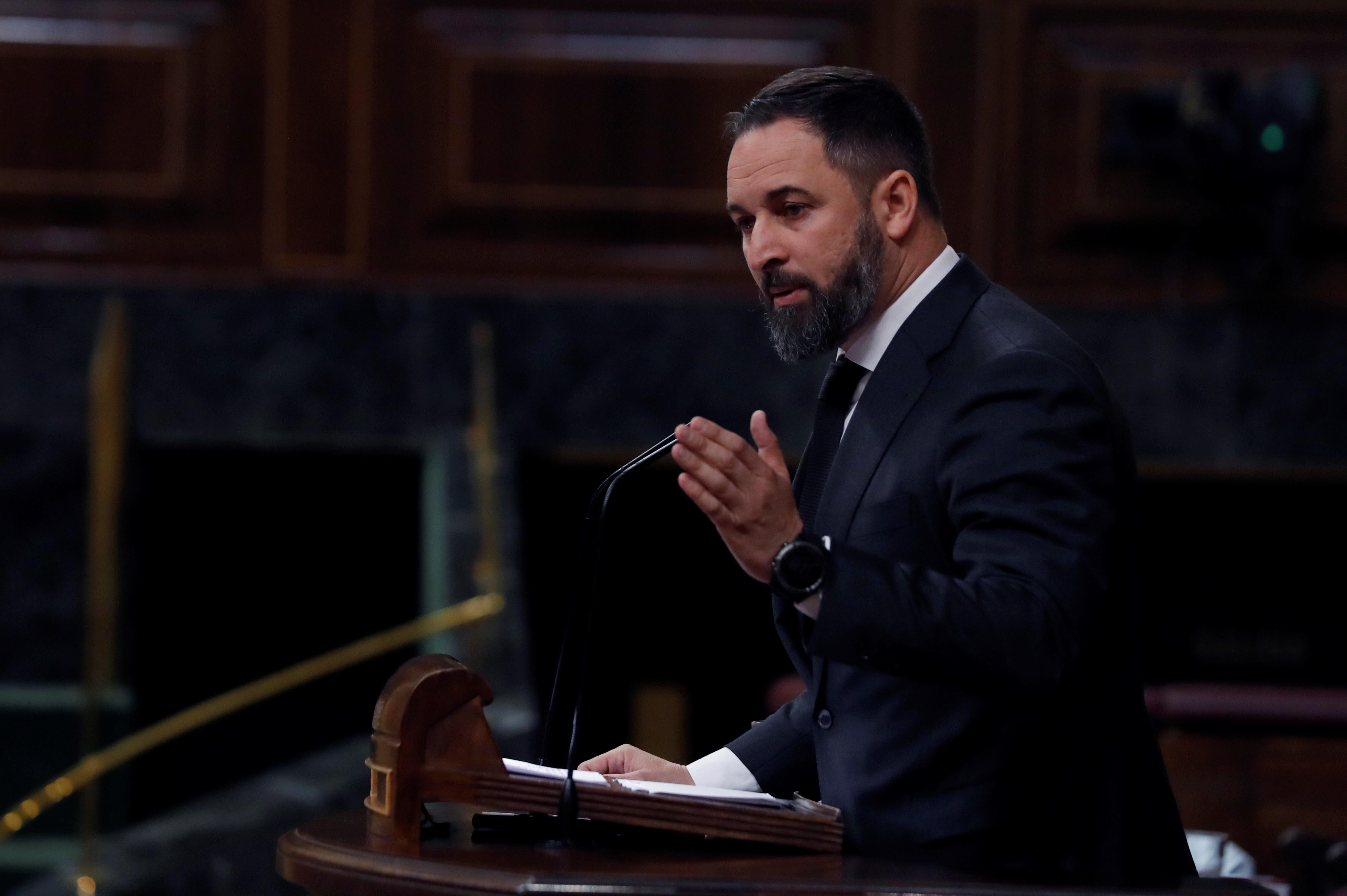 Santiago Abascal, dirigente de Vox, durante su intervención en el debate sobre la cuarta prórroga del estado de alarma. Europa Press.