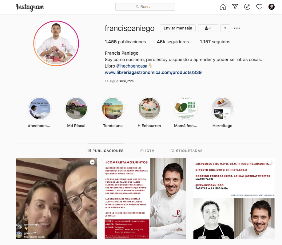 Francis Paniego cocina cada tarde en Instagram en directo