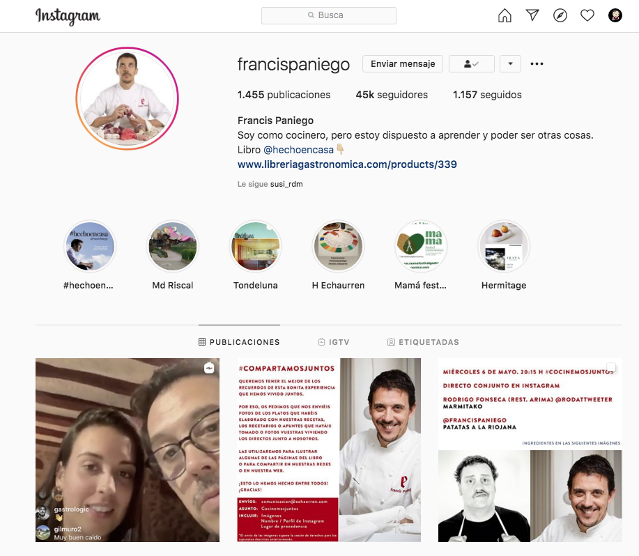Francis Paniego cocina cada tarde en Instagram en directo Francis Paniego cocina cada tarde en Instagram en directo