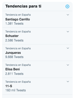 Captura de las tendencias de Twiitter con Santiago Carrillo como Trending Topic