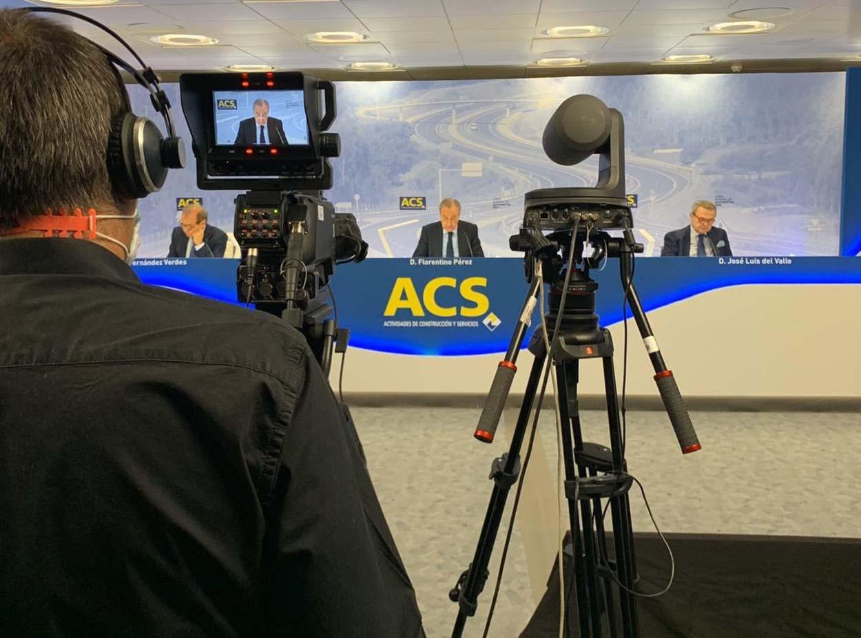 Florentino Pérez se dirige a los accionistas de ACS en la primera Junta General de Accionistas celebrada de forma telemática debido a la crisis del coronavirus