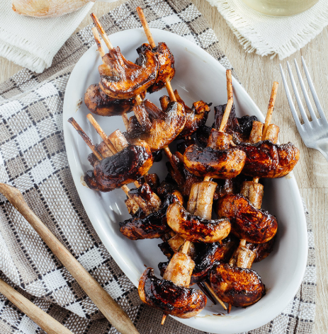 Brochetas de champiñones marinados al basámico