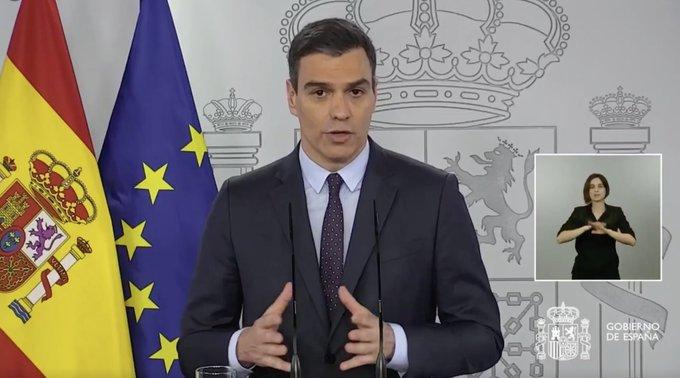 El presidente del Gobierno, Pedro Sánchez, durante la comparecencia de este sábado en La Moncloa. Fuente: EP.