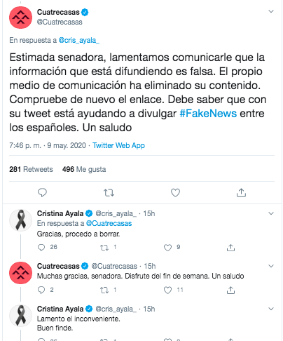 Intercambio de mensajes entre Cuatrecasas y Cristina Ayala