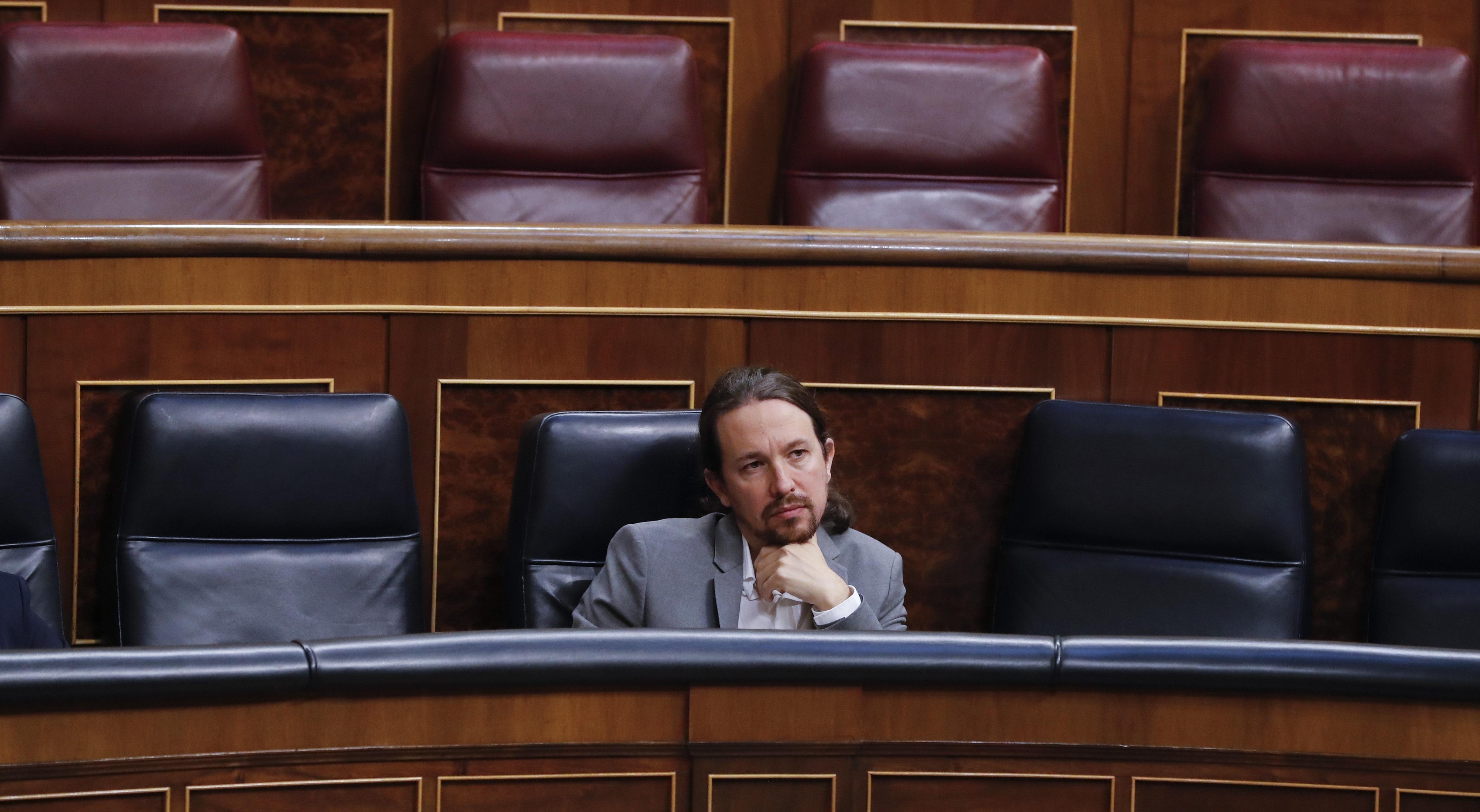 El vicepresidente del Gobierno, Pablo Iglesias, durante la sesión de control del 13 de mayo. Europa Press.