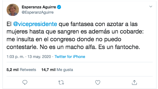 Tuit Esperanza Aguirre sobre Pablo Iglesias