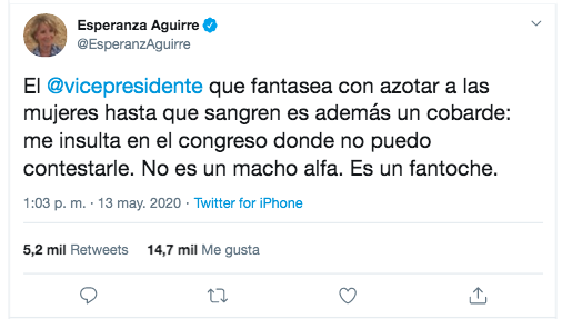 Tuit Esperanza Aguirre sobre Pablo Iglesias Tuit Esperanza Aguirre sobre Pablo Iglesias