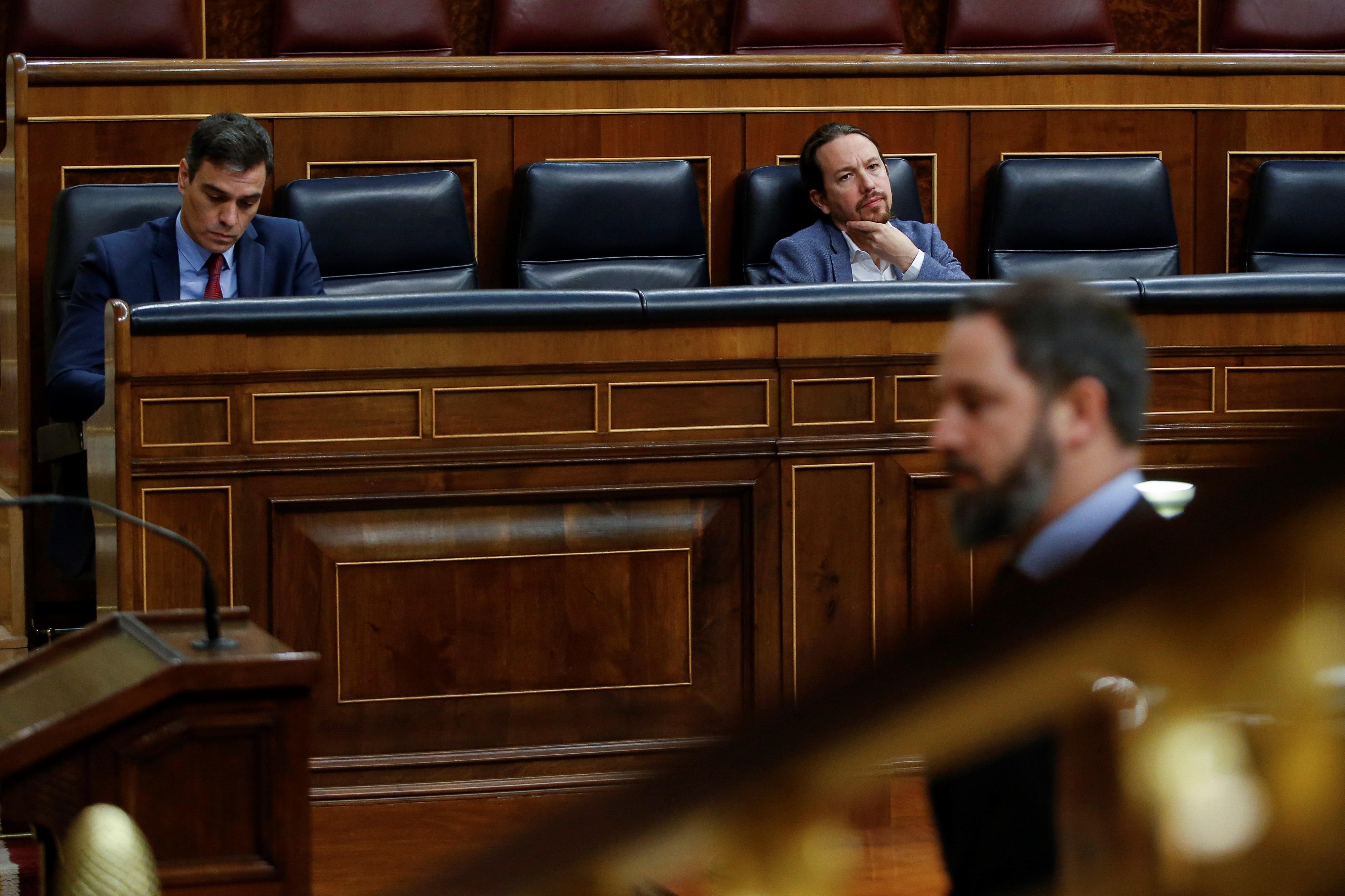 Pedro Sánchez, Pablo Iglesias y Santiago Abascal en el Pleno del Congreso de los Diputados