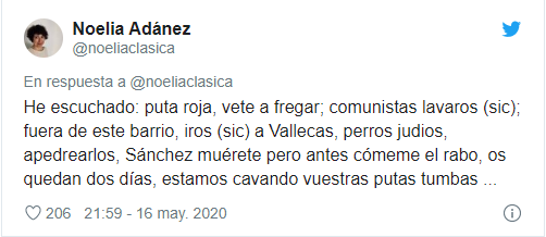 Tuit de Adánez acerca de los manifestantes de la calle Ferraz en Madrid Tuit de Adánez acerca de los manifestantes de la calle Ferraz en Madrid